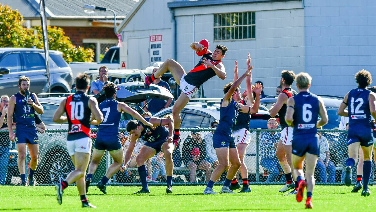 OFF THE RICHTER SCALE: Arion Richter-Salter manages to hold onto a huge grab in the Northern Bombers' Good Friday win over Launceston.