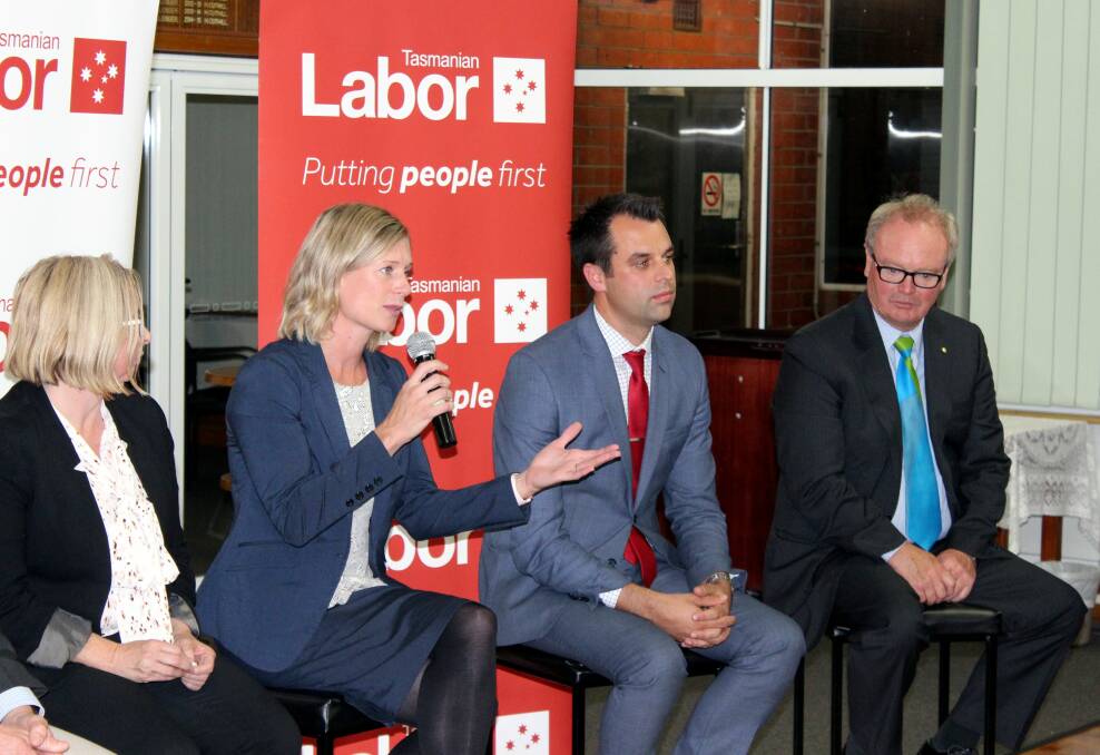 OPEN FORUM: Opposition Leader Rebecca White responds to a question from the floor as Michelle O'Byrne, Josh Willie and Brian Roe look on at Wednesday night's Labor community forum. Picture: Hamish Geale 