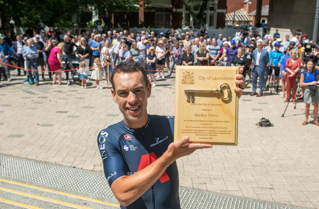BACK ON THE ROAD: Richie Porte, who was presented with a key to Launceston in January, is shooting for a third Paris-Nice win. 
