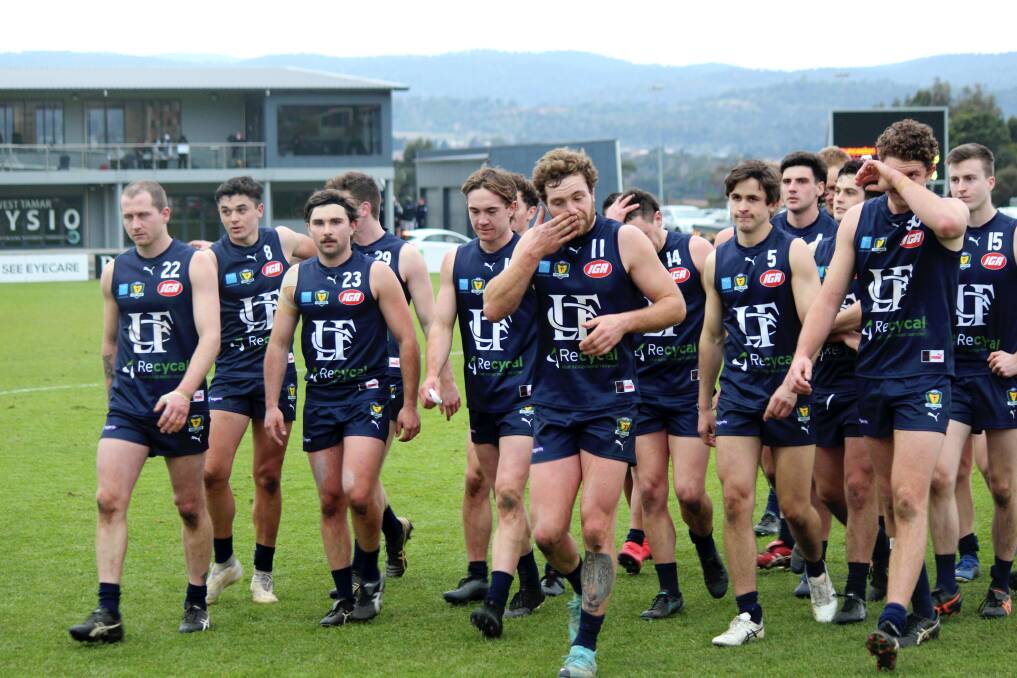 WINNING FEELING: The Blues exit Windsor Park after last weekend's win over North Launceston. Picture: Hamish Geale