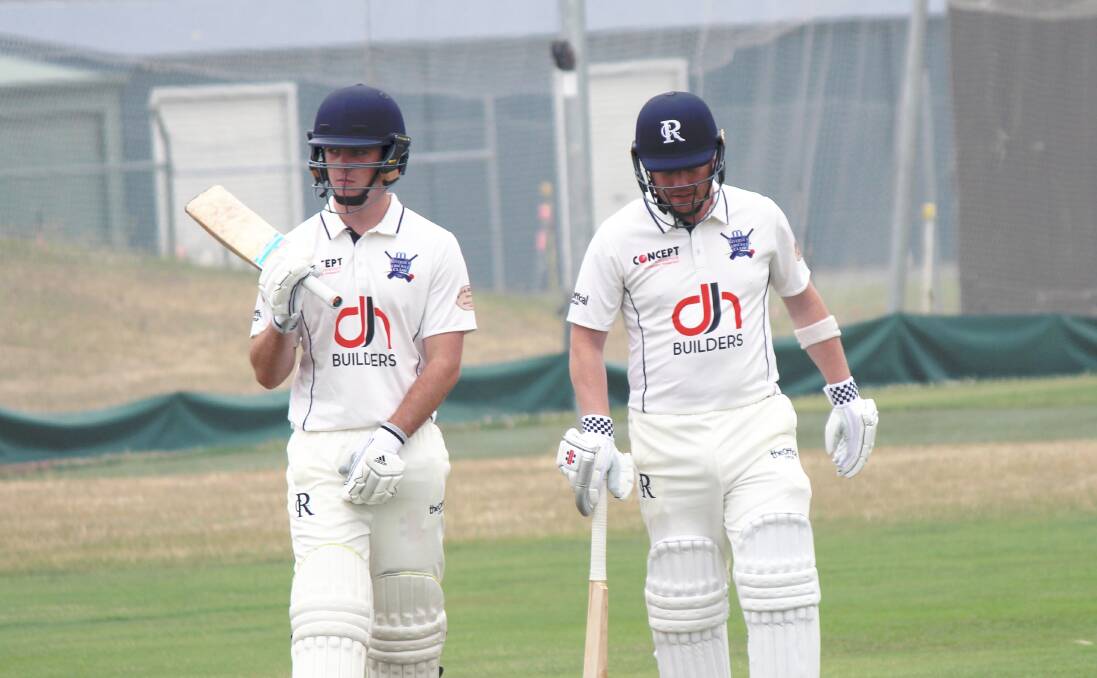 ALL GROWN UP: 15-year-old Ben Kidd (left) top-scored with a well-made 60 in his white shirt debut for Riverside. Pictures: Hamish Geale 