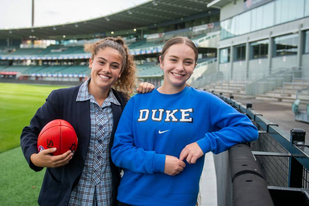 YOUNG GUNS: Maisie Edwards and Remi Smith will line up in the Tassie Devils' clash with Dandenong at Penguin on Saturday. Picture: Paul Scambler