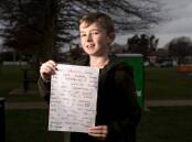 Eight-year-old Hayden Fletcher, of Longford, wrote a letter to the editor about rubbish he found when out on a walk. Picture by Phillip Biggs