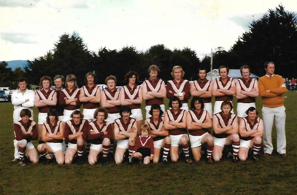 GLORY DAYS: Pioneer-Gladstone's 1976 premiership team. Back: Bernie O'Neil (trainer), P. Artis, F. Mountney (trainer), A Mountney ,M Hadley, M Jones, P Levay, M. Lowe, P. Oliver, M. Noonan, T Rainbow, R. Hall (coach), R. Rainbow (match manager).
Front: M. Chilcott, T. Sheenan, M. Le Fevre, S Dickenson, P. Mountney, R. Artis, S. Blackwell, D. Probert, B Mountney, I Jones.