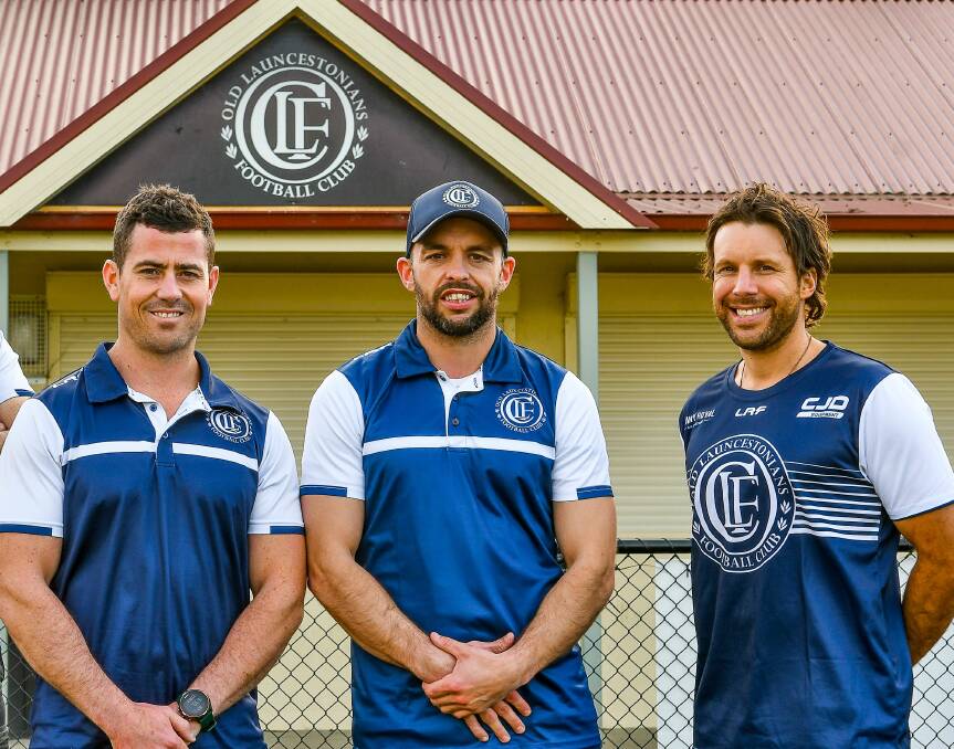 NO BLUES: Old Launcestonians president Tom Harrison (right) with coaches Laine Cleaver and Darren Crawford. 