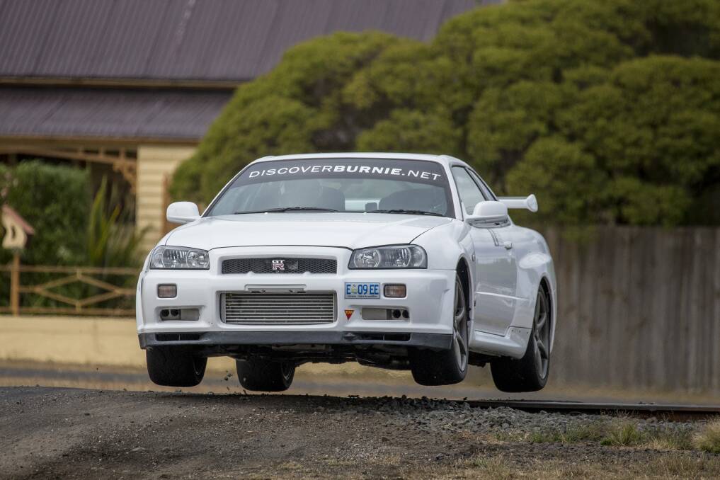 AIRTIME: Adam Garwood steers a Nissan Skyline to victory at the first ever Ross Auto Classic. Garwood recorded the fastest stage time for the 1.8 kilometre closed circuit, clocking in at 1:10.43. Picture: Angryman Photography 