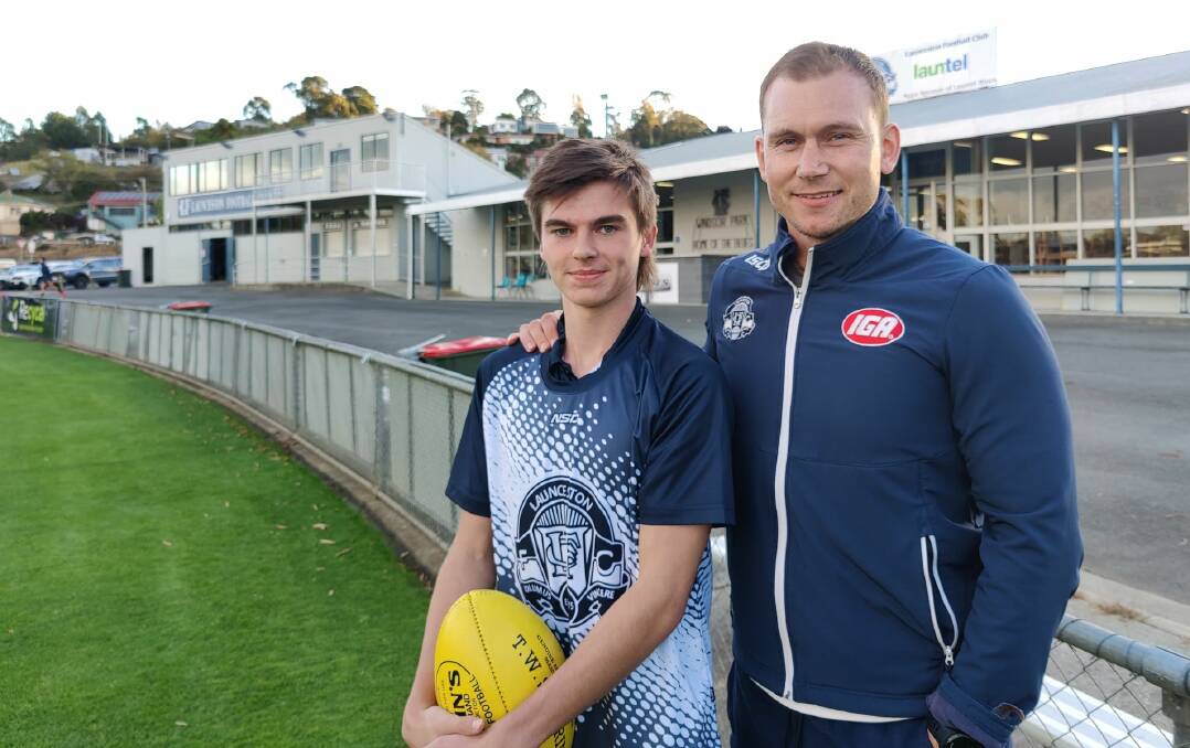 NEXT GENERATION: Launceston teenager Colby McKercher and coach Mitch Thorp. Picture: Harry Murtough