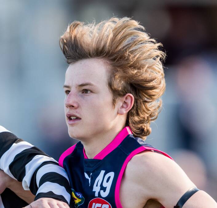 HAIR-RAISING PERFORMANCE: Launceston 16-year-old Isaac Hyatt made his State League debut at the weekend. Picture: Phillip Biggs