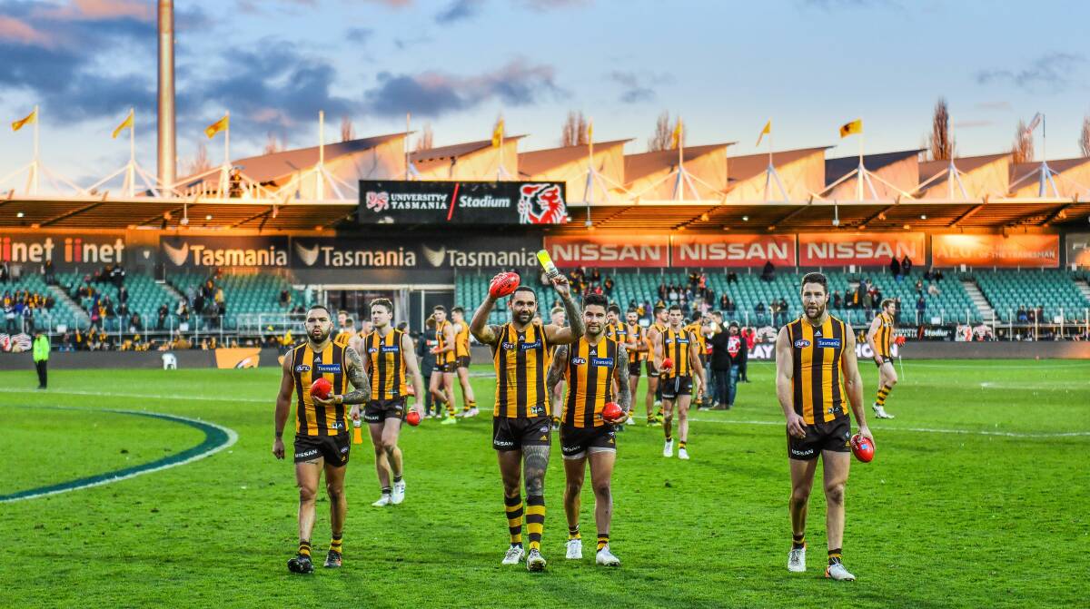 HAPPY HISTORY: Hawthorn's winning record at UTAS Stadium betters that of any other AFL club to have played at a venue more than 50 times. Picture: Scott Gelston