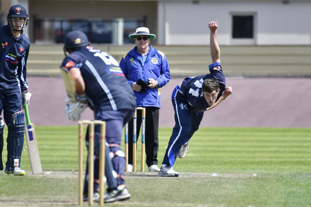 STRETCH HUMMER: Jesse Homan sends one down on his way to figures of 1-19 off seven. Picture: Brodie Weeding
