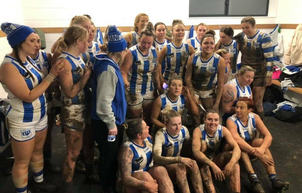 ROO HOORAH: Deloraine celebrates its first-ever win in the Evandale changerooms. Picture: Facebook