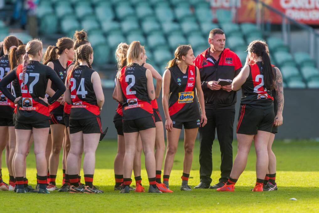 FIRM STANCE: North Launceston coach Dean Smith addresses his players. 