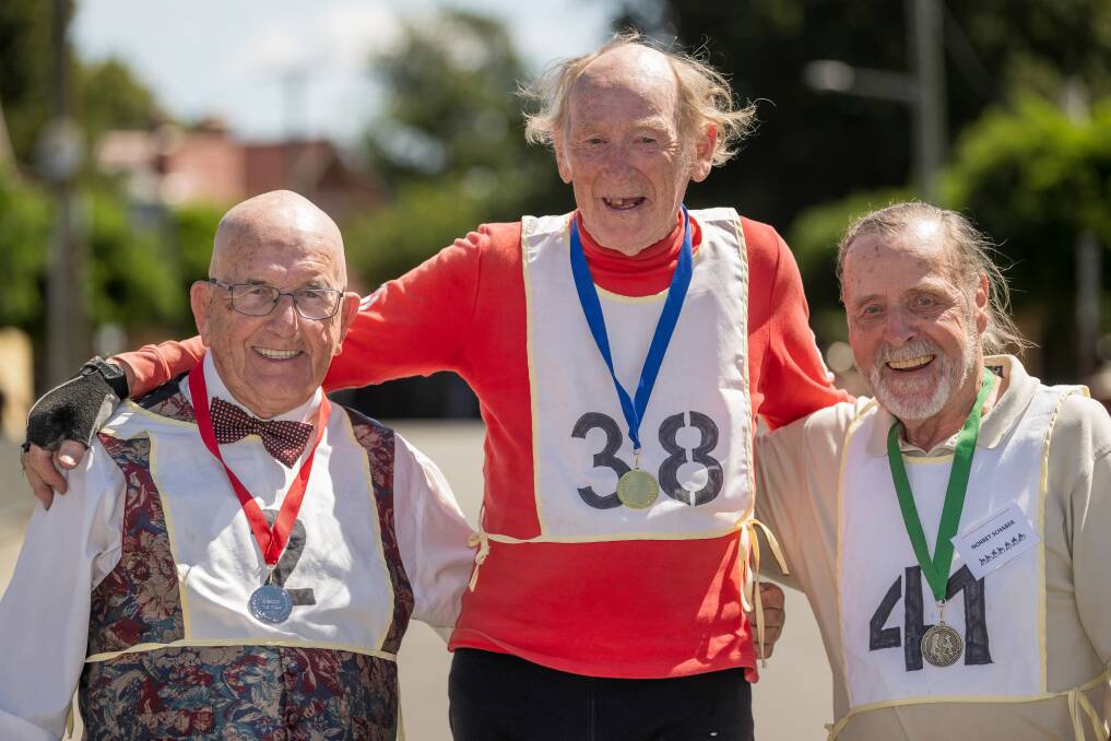 David Axon, Alan Sumner and Norbert Schaber share a laugh after competing on Saturday. Picture by Phillip Biggs