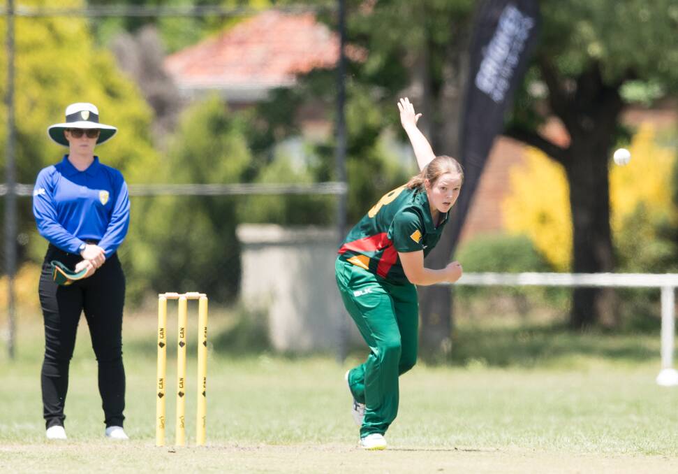 FOLLOW-THROUGH: Amy Duggan sends one down for Tasmania. Duggan is one of four South Launceston players representing Tasmania in the ACT. Picture: Supplied