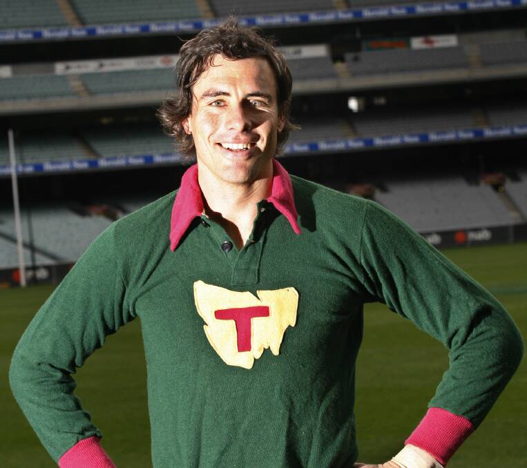 GREEN: Former Richmond star Matthew Richardson in the traditional Tasmanian strip. Picture: The Age