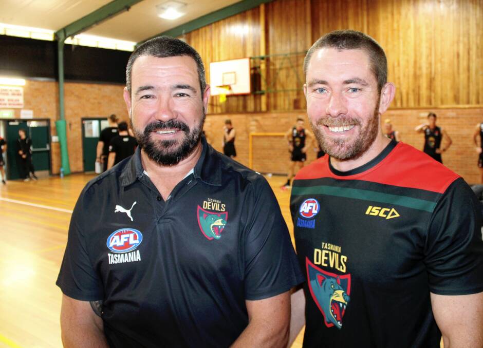 LEADING THE WAY: Tasmania Devils coaching duo Nathan Warren and Craig Notman. Pictures: Hamish Geale 