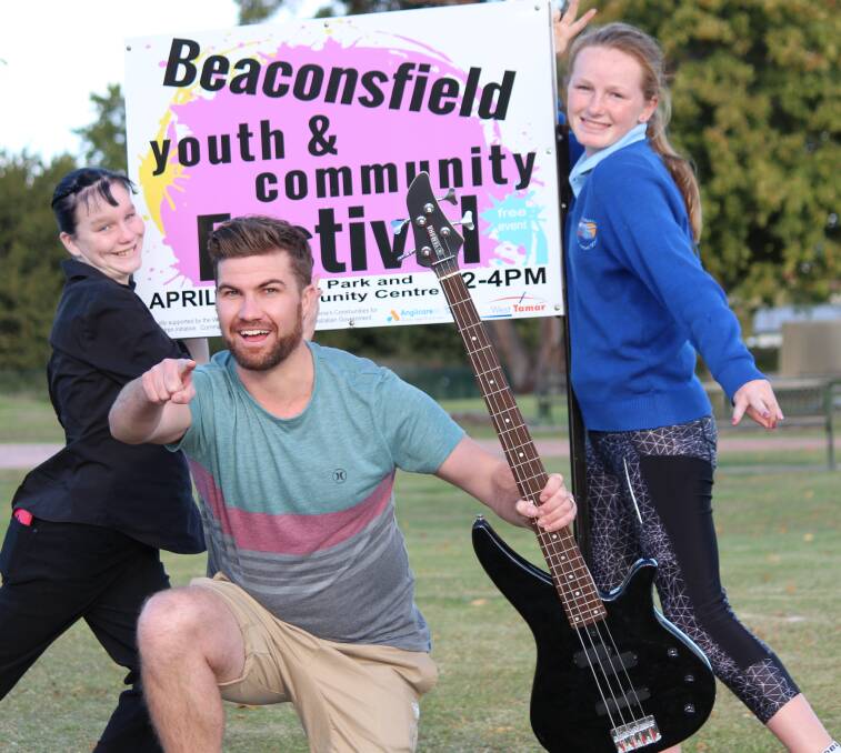 PARTY TIME: Beaconsfield's Isabelle White, West Tamar Council youth development officer Andrew Beeston and Youth Advisory Council's Angelique Marshall prepare for next week's event. 