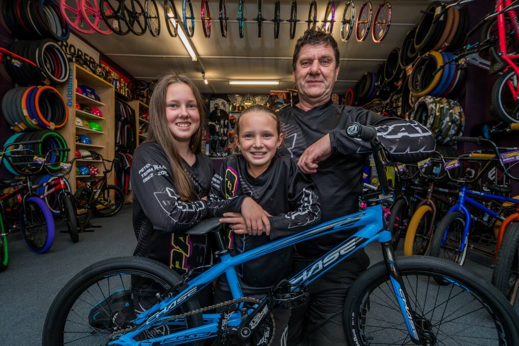 FAMILY AFFAIR: Hayley (12), Sarah (9), and Patrick O'Callaghan will compete in the South Australian BMX state titles next weekend. Picture: Phillip Biggs