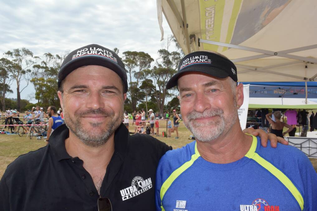 LIKE FATHER, LIKE SON: Wheatley (left) with father and fellow triathlete Peter.