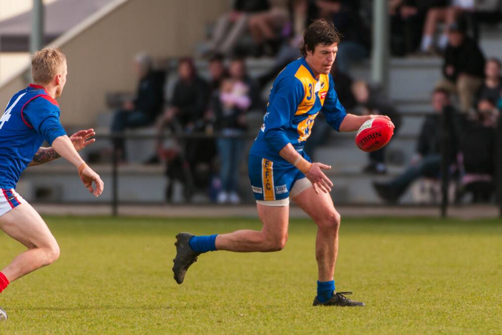 INDESTRUCTIBLE: Eight-time George Town premiership player Anthony Axton in action for Evandale. The 40-year-old played his 400th senior game last weekend.
