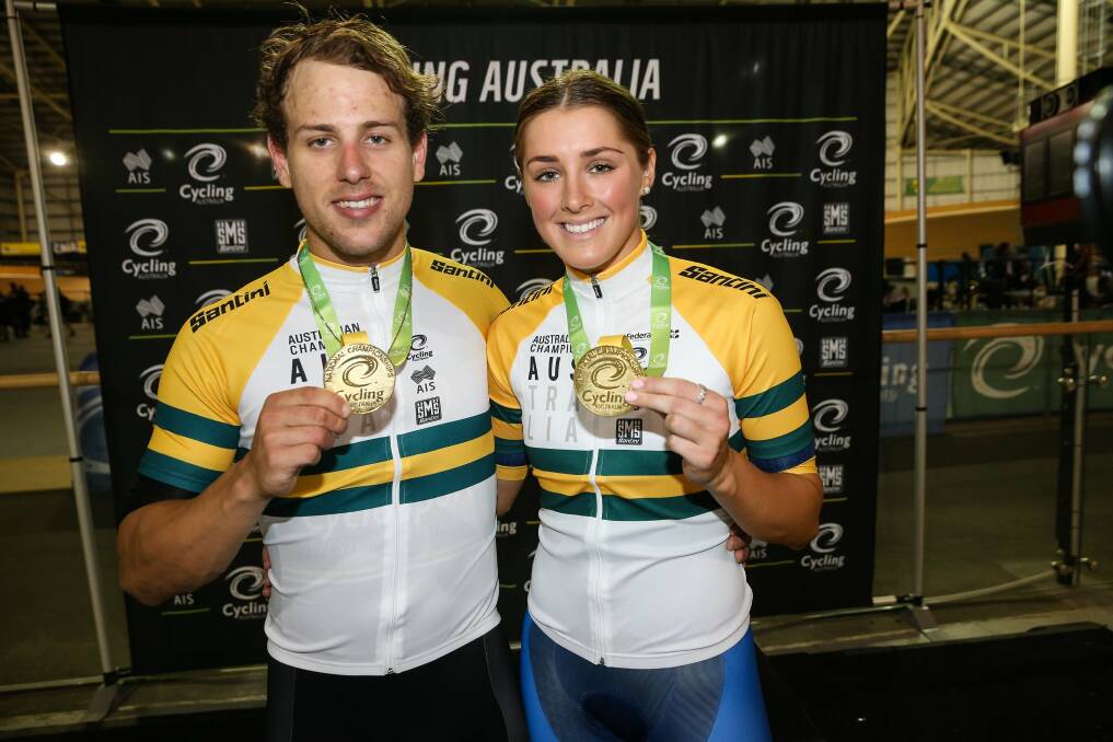 GOLD: National omnium champions Sam Welsford and Macey Stewart. Picture: Con Chronis