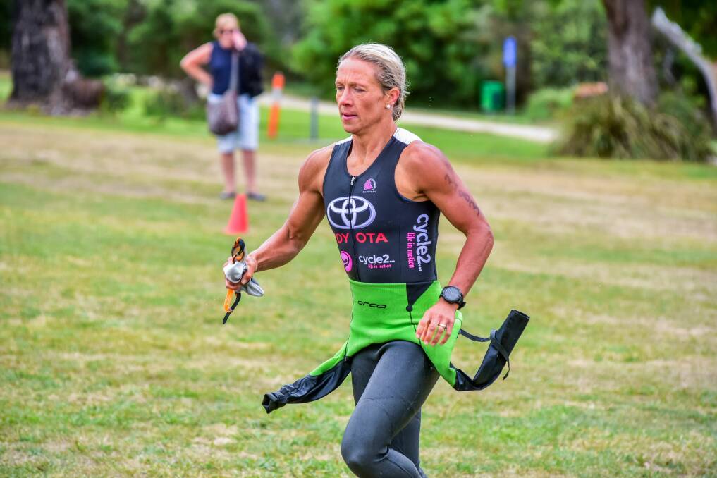 HANDFUL: Launceston triathlete Kate Pedley looked sharp in her first race for the season, claiming her fifth consecutive win at Bridport. Pictures: Neil Richardson 
