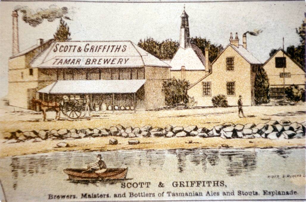 Scott & Co became Scott & Griffiths after John Scott's brothers-in-law joined the firm. This is their Tamar Brewery in 1891. Picture by Daily Telegraph Exhibition poster, LPIC 147-1-242