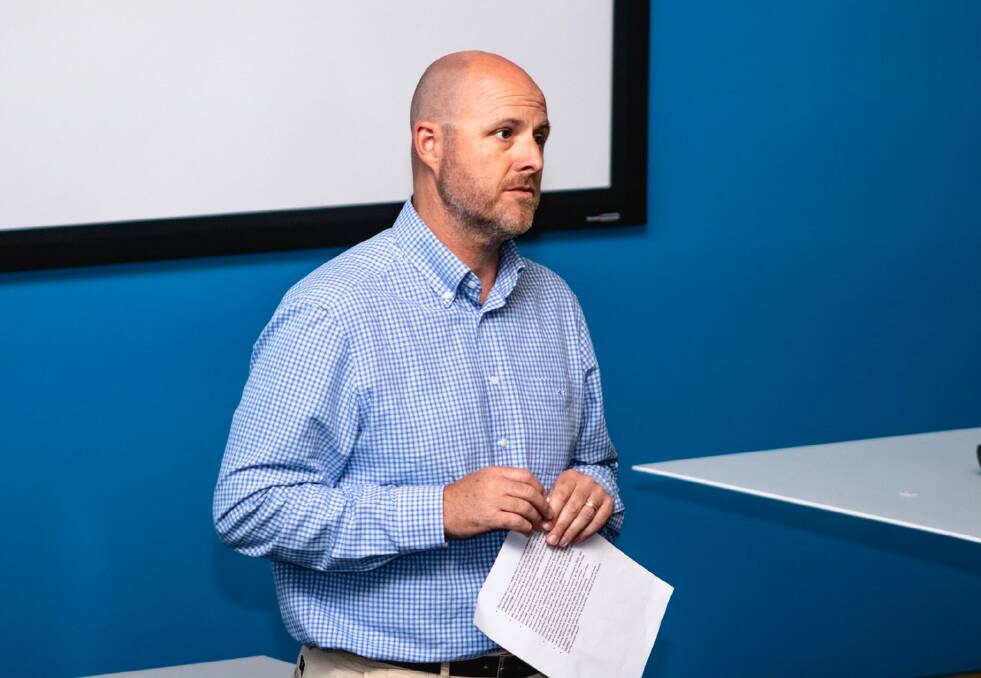 ROUND BALL BOSS: Football Tasmania chief executive Matt Bulkeley speaks at a refereeing conference earlier this month. Picture: Solstice Digital