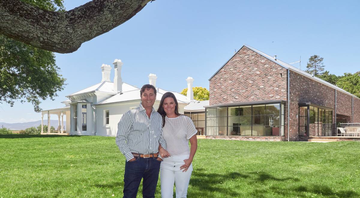 Hamish and Genevieve Campbell outside Leighton House, an 1840s property on the border of Evandale and Western Junction. Picture by Rod Thompson