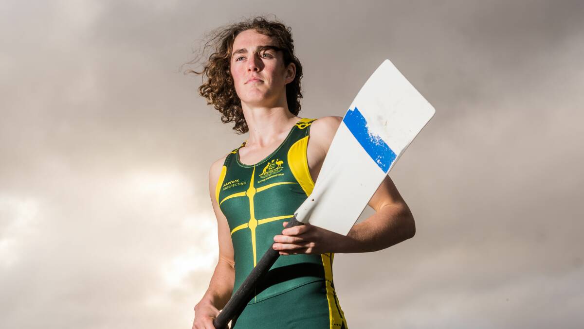 GOLDEN BOY: North Esk rower Connor Ryan returned from the Trans-Tasman Regatta in New Zealand with gold, silver and bronze. Picture: Phillip Biggs
