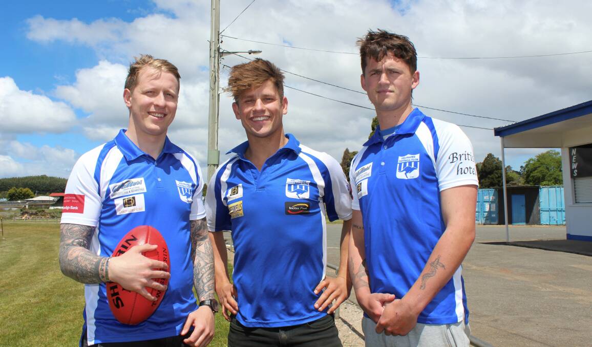 ROO-TURNING: Deloraine coach Lochy Dornauf (centre) with Addy Cosslett and Tait Highet, who are both back at the Roos after stints with other clubs. Picture: Hamish Geale