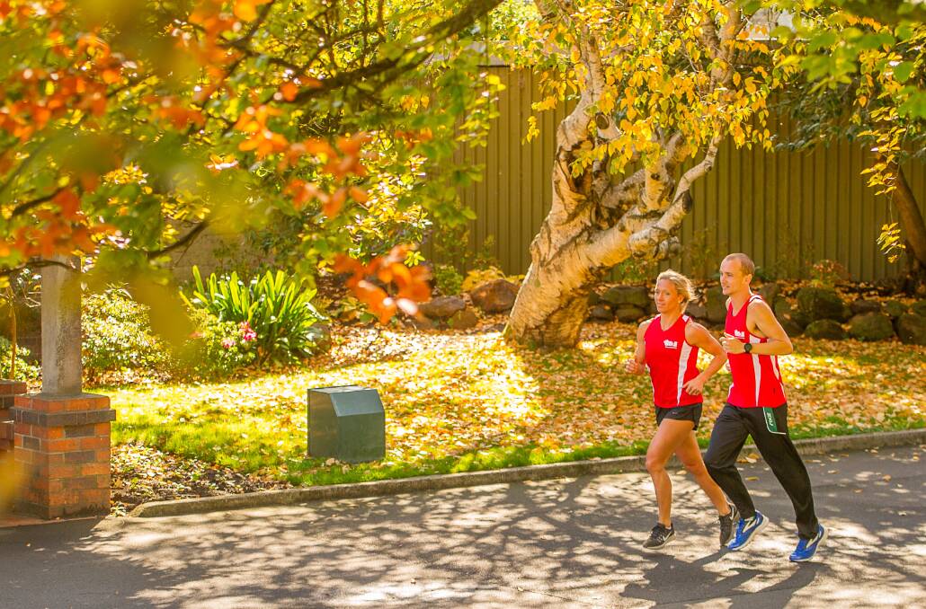 READY: Launceston Ten ambassadors Kate Pedley and Josh Harris set off from City Park ahead of this year's event. Picture: Scott Gelston