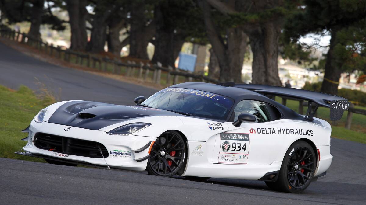 ZOOM: Reigning champions Jason and John White in their Dodge Viper were on song during Targa Tasmania's opening day in George Town. Picture: Angryman Photography