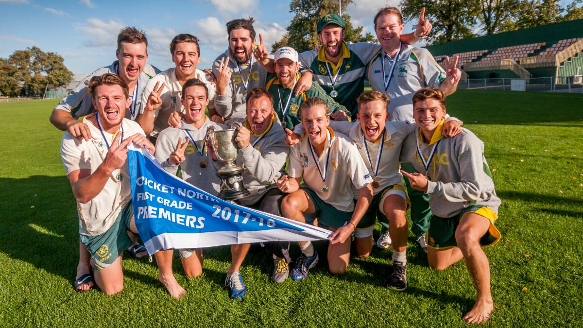 CELEBRATIONS: South Launceston premiership players are all smiles after being presented the cup at the NTCA Ground. Pictures: Phillip Biggs