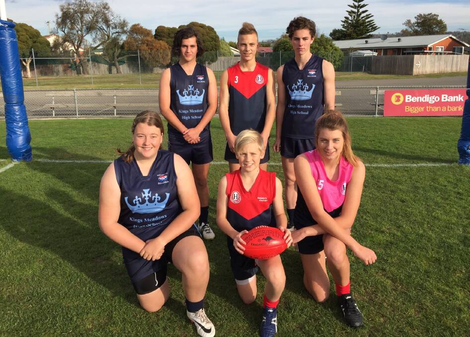 GAME ON: Kings Meadows and Queechy captains Jasmine Burns, Cobey Evans, Harry Charlesworth, Tom Foon, Jared Dakin and Emma Broadhurst. Picture: Andrew McCarthy 
