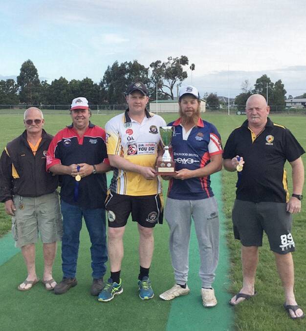 ON THE LINE: Bundy Blair, Skeeter Goss, Josh Adams, Jono Goss and Archie Blair with the Northern Midlands cup and Goss-Blair medal. Picture: Supplied
