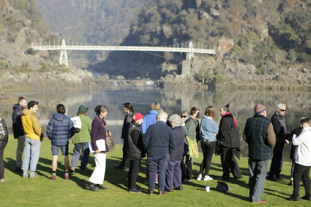 CONCERNED RESIDENTS: Hands Off Our Gorge members meet in the Cataract Gorge First Basin in June. Picture: Matt Dennien