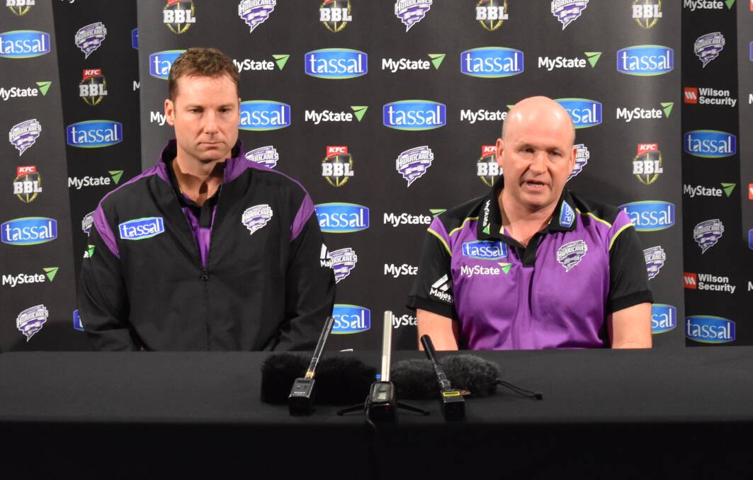OPEN MIC: Hurricanes coach Adam Griffith and Cricket Tasmania chief executive Nick Cummins. Picture: Supplied
