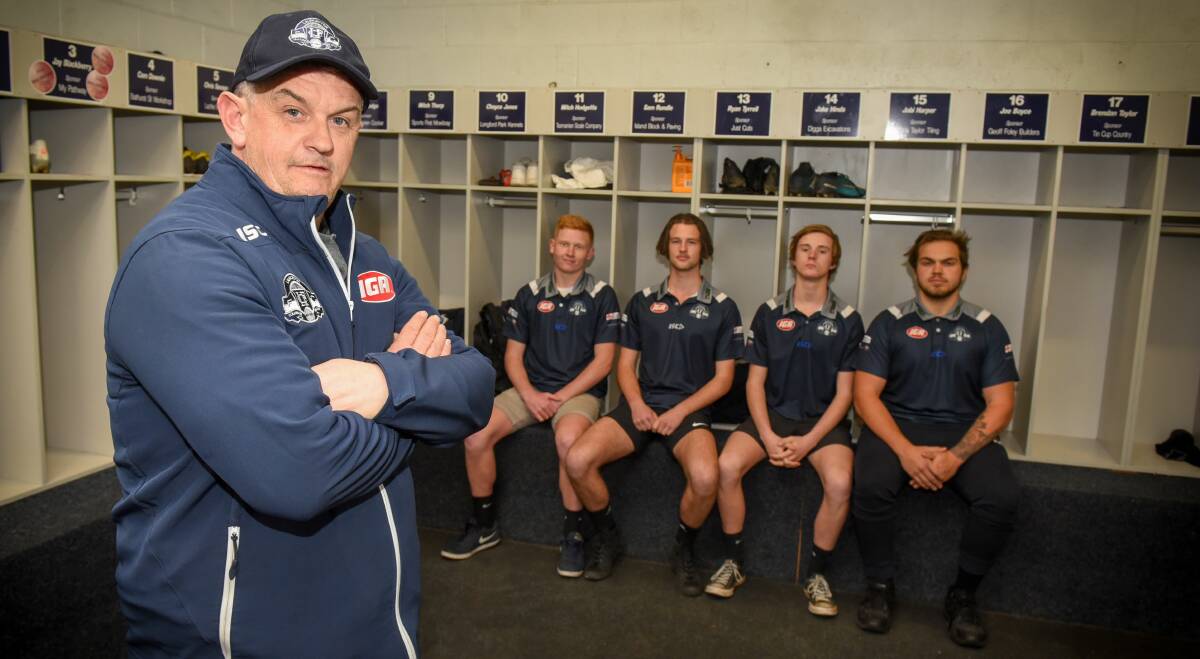 ​READY: Launceston under-18s coach Peter Czerkiewicz with players Jayden Hinds, Toby Upson, Zac Camplin and Trey Clark. Picture: Paul Scambler 