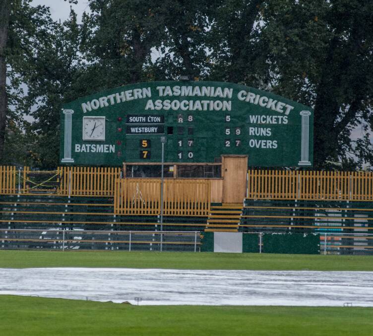 WASHED OUT: Westbury's run chase was left static at 5-59 on Saturday as rain washed out day two of the Cricket North grand final. Picture: Neil Richardson 