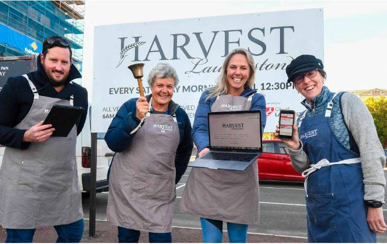 Online: Harvest Market's Sam Wedgwood, Kim Hewitt, Caroline Williamson and Caroline Brown launching an online selling point.