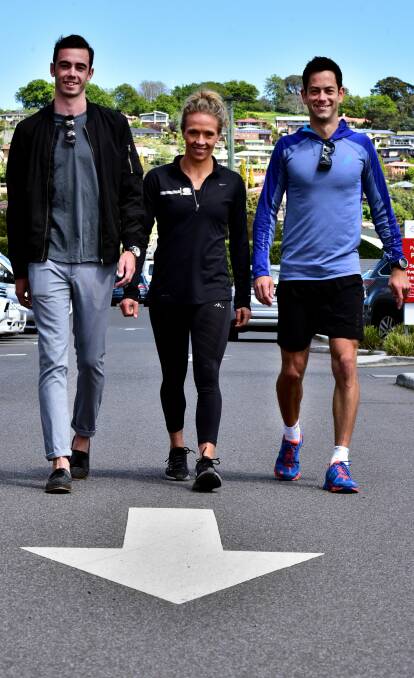 COOL CATS: Tasmanian triathletes Jacob Birtwhistle, Kate Pedley and Dylan Hill in Launceston on Wednesday. Picture: Neil Richardson