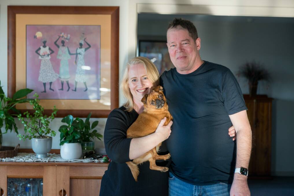 REUNITED: Sonya and David Gibson, of Riverside, with Ruby, who was found after being missing for eight days. Picture: Phillip Biggs 
