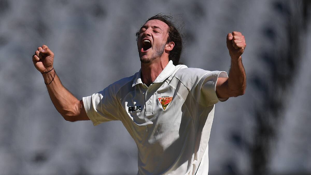 GOTCHA: Tigers bowler Gabe Bell claims a wicket against Victoria at the MCG earlier this week. Picture: AAP