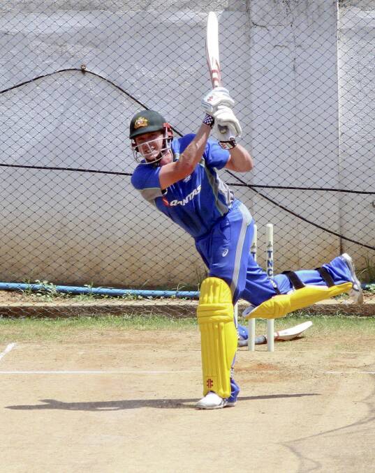 FIRED UP: Launceston's James Faulkner bats at a practice session in Chennai ahead of Australia's one-day international series against India, starting on Sunday. Picture: AP