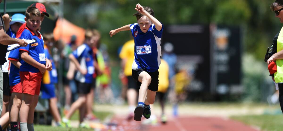 BIG LEAP: Deloraine's Ethan Scott competes in the under-11 boys long jump.