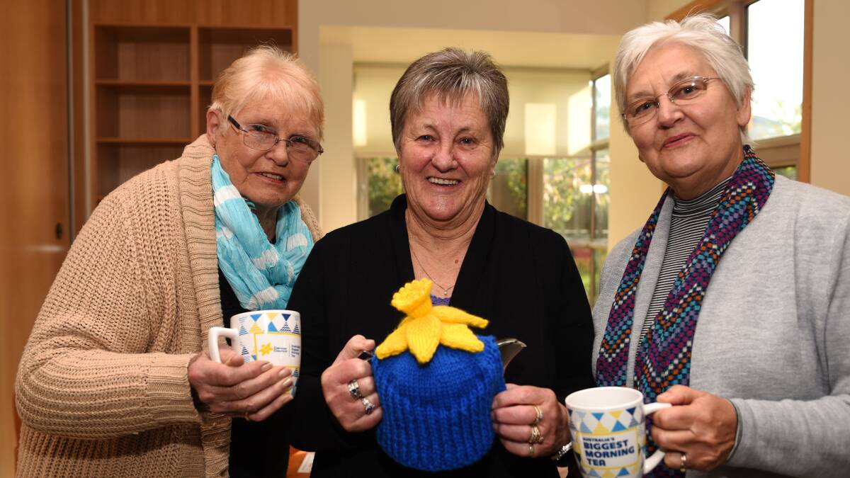 Hazel Shield, Cristine Kelly and Claire Lester from Branxholm's St John's Craft group are getting ready for their Biggest Morning Tea to raise money for the Cancer Council.