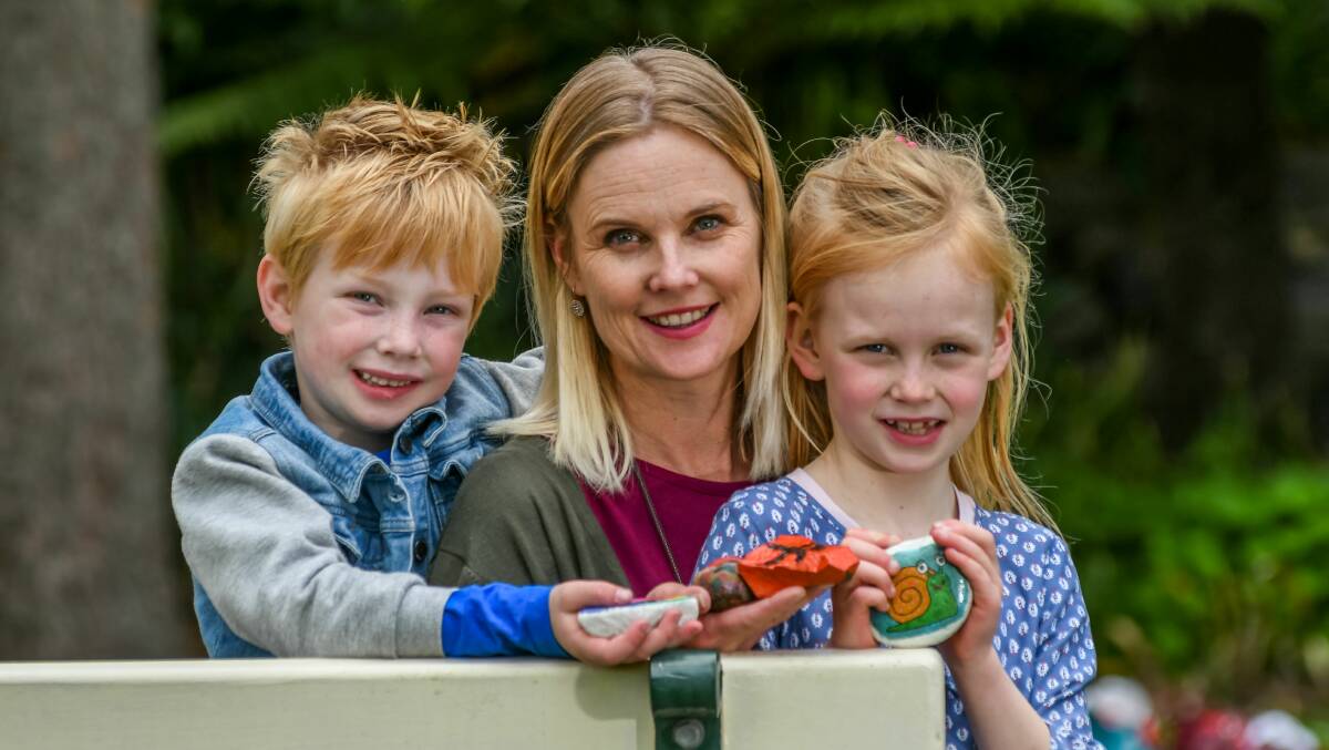 VOGUE: Tas Rocks organiser Greta John of George Town, with her children McKinley and Sofia Barber, pictured at City Park. Picture: Phillip Biggs