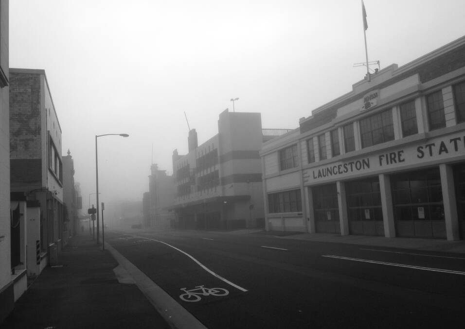 Fog coated Launceston's streets this morning.