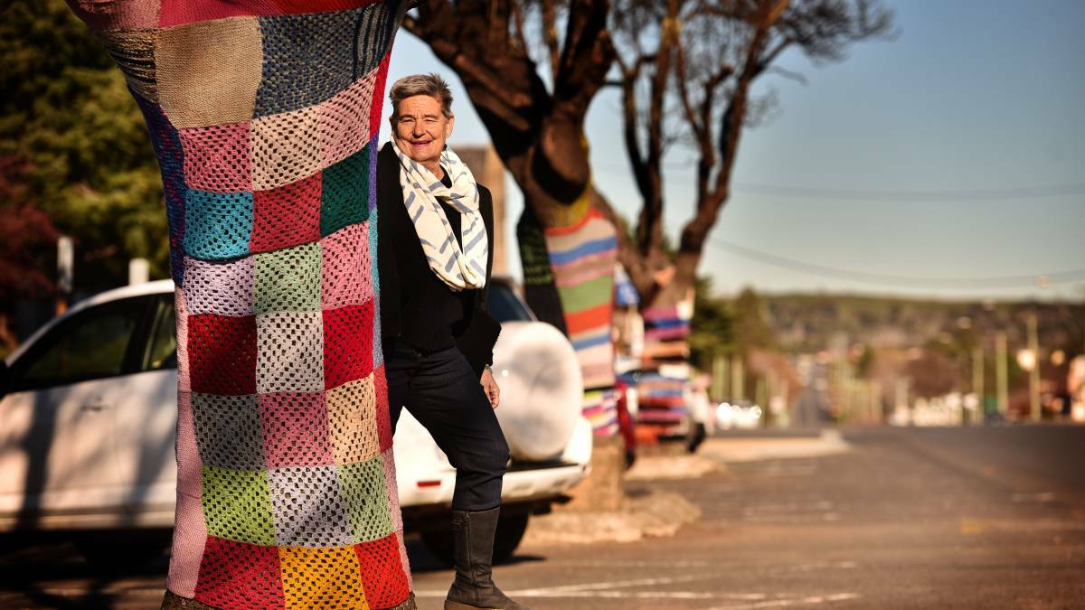 QUIRKY: Campbell Town has been bombed with a string of colourful creations by exhibition conveyor Bridget Walch and knitters across Tasmania. Picture: Scott Gelston